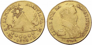 BOLIVIEN - Republik. 8 Escudos 1835. Assayer ... 