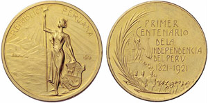 PERU - Republik. Goldmedaille 1921. 100 ... 