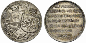 PERU - Republik. Silbermedaille 1921. 100 ... 