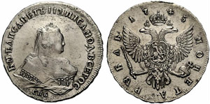 RUSSLAND - Elisabeth, 1741-1761. Rubel 1745, ... 