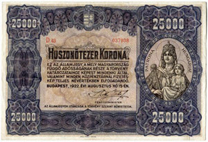 UNGARN - Banknoten - 25000 Korona 15.8.1922. ... 