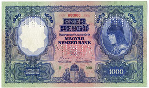 UNGARN - Banknoten - Specimen zu 1000 Pengö ... 