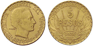 URUGUAY - 5 Pesos 1930. 8,48 g. Fr. 6. ... 