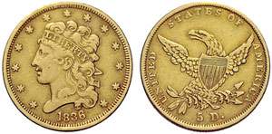 USA - 5 Dollars 1836. 8,26 g. Fr. 135. Fast ... 