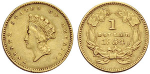 USA - 1 Dollar 1854. 1,67 g. Fr.89. ... 