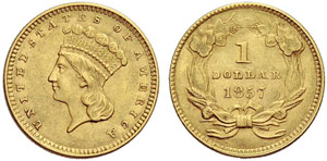USA - 1 Dollar 1857. 1,67 g. Fr. 94. Gutes ... 