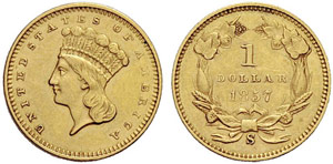 USA - 1 Dollar 1857-S. 1,68 g. Fr. 97. ... 