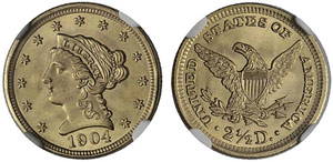 USA - 2 ½ Dollars 1904. NGC „MS66„. FDC.