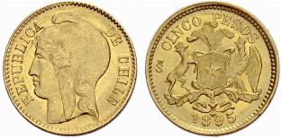 Republik. 5 Pesos 1895, Santiago de Chile. ... 