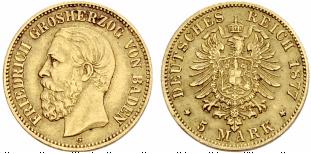 KAISERREICH - Friedrich I. 1852-1907. 5 Mark ... 
