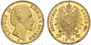 KAISERREICH - Ludwig II. 1864-1886. 10 Mark ... 
