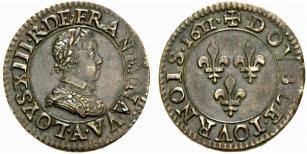 Louis XIII. 1610-1643. Double tournois 1611, ... 