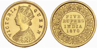 BRITISH INDIA - 5 Rupees 1870. Neuprgung. ... 