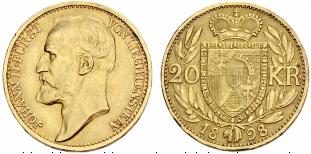 Johann II. 1858-1929. 20 Kronen 1898. 6.77 ... 