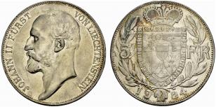 Johann II. 1858-1929. 5 Franken 1924, Bern. ... 