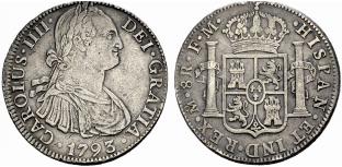 Carlos IV. 1788-1808. 8 Reales 1793, Mexiko. ... 