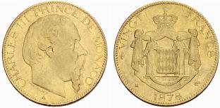 Charles III. 1856-1889. 20 Francs 1878. 6.43 ... 