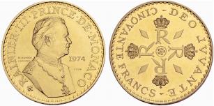 Rainier III. 1949-2005. Probe 50 Francs ... 