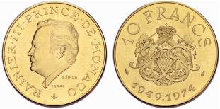 Rainier III. 1949-2005. Probe 10 Francs ... 