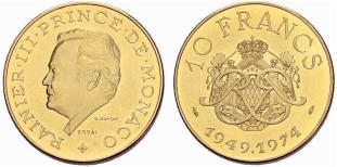 Rainier III. 1949-2005. Probe 10 Francs ... 