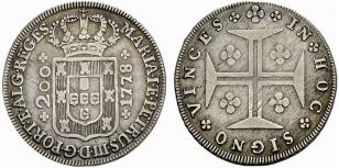 Maria I. und Pedro III. 1777-1786. 200 Reis ... 