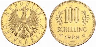 I. Republik. 1918-1938. 100 Schilling 1928. ... 