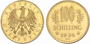 I. Republik. 1918-1938. 100 Schilling 1934. ... 