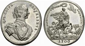 Peter I. 1682-1725. Zinnmedaille 1706. Auf ... 
