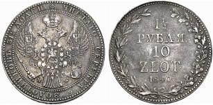 Nikolaus I. 1825-1855. 1  Rubel / 10 Zlotych ... 