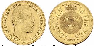 Karl XV. 1859-1872. Carolin - 10 Francs ... 