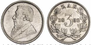 Zuid Afrikaansche Republiek. 3 Pence 1892. ... 