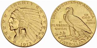 5 Dollars 1913. Indian head. 8.35 g. Fr. ... 