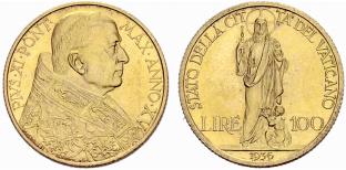 Pio XI. 1922-1939. 100 Lire 1936, AN XV, ... 