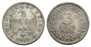 Weimarer Republik - 3 Reichsmark 1931, ... 