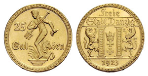 Danzig, Stadt - 25 Gulden 1923. 7.99 g. J. ... 