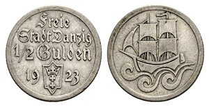 Danzig, Stadt - ½ Gulden 1923. 2.45 g. J. ... 