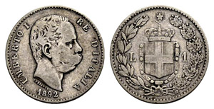 Königreich - Umberto I. 1878-1900. 1 Lira ... 