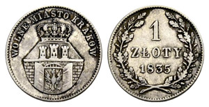 Krakau, Stadt - 1 Zloty 1835. 3.09 g. ... 
