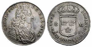 Karl XII. 1697-1718. 8 Mark 1699. 31.43 g. ... 