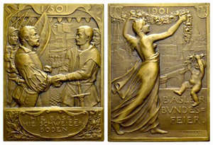 Basel - Stadt. Bronzeplakette 1901. Auf die ... 