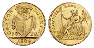 Luzern - 10 Franken 1804. 4.77 g. D.T. 52. ... 