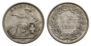 Eidgenossenschaft - 1 Franken 1860, Bern. ... 