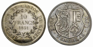 Genf / Genève - 10 Franken 1851. 51.98 g. ... 