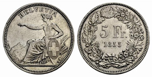 Solothurn - 5 Franken 1855, München. Zum ... 