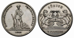 Zürich - 5 Franken 1859. Eidgenössisches ... 