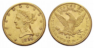 10 Dollars 1891, Carson City. 16.70 g. Fr. ... 