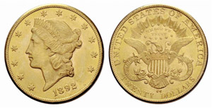 20 Dollars 1892, Carson City. 33.42 g. Fr. ... 