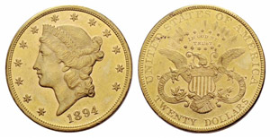 20 Dollars 1894, Philadelphia. 33.42 g. Fr. ... 