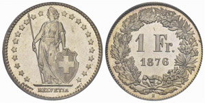 1 Franken 1876. Divo 56. HMZ ... 
