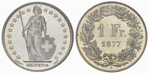 1 Franken 1877. Divo 60. HMZ ... 
